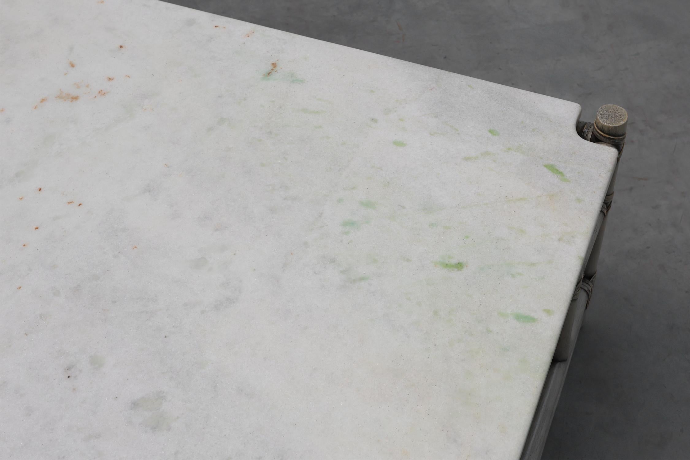 Late 20th Century Large Wicker “Attila” Series Coffee Table with marble top by Gasparucci Italy For Sale
