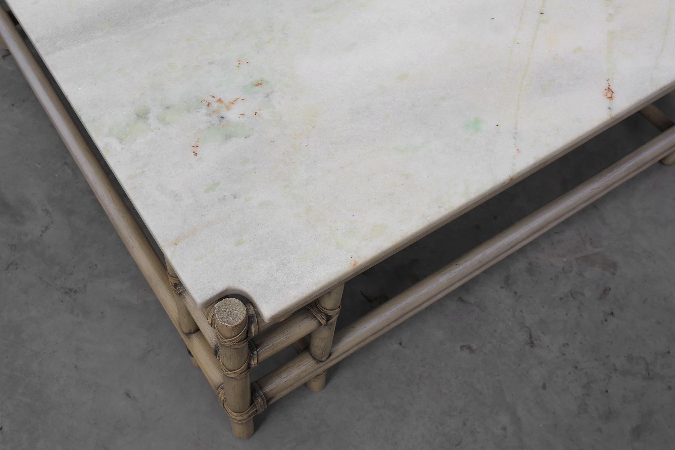 Bamboo Large Wicker “Attila” Series Coffee Table with marble top by Gasparucci Italy For Sale