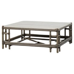 Large Wicker “Attila” Series Coffee Table with marble top by Gasparucci Italy