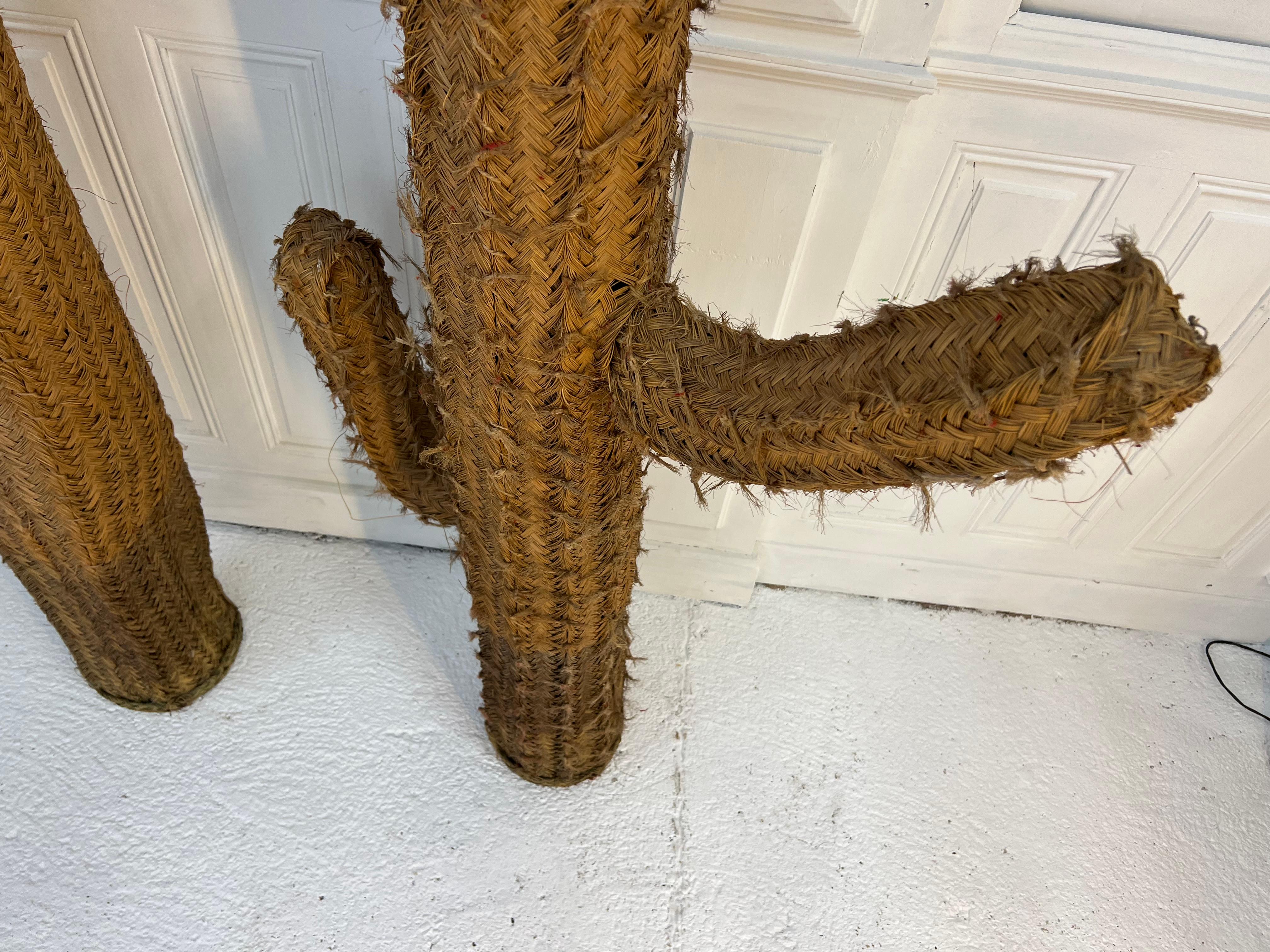 French Large Wicker Cactus, 1970s Garden’s Decoration For Sale