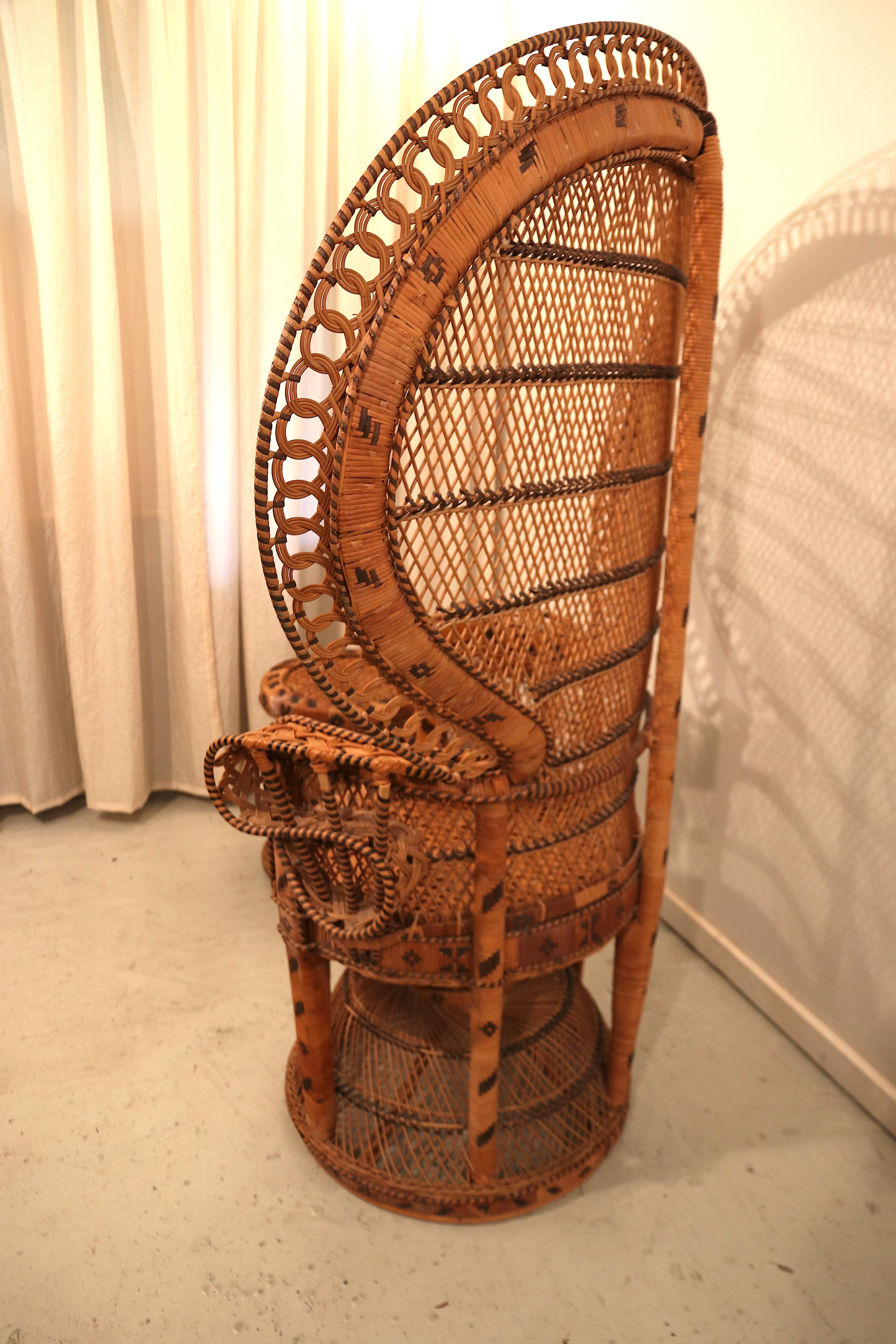 Mid-Century Modern Large Wicker Cane Peacock 