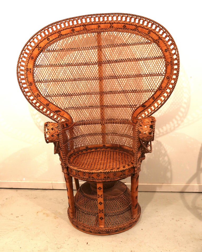 Large Wicker Cane Peacock "Emmanuelle" Chair with It's ...
