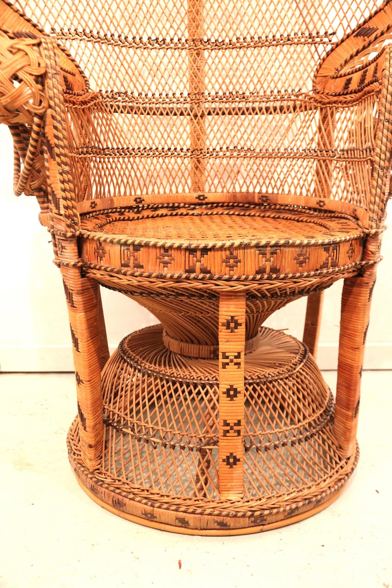 Large Wicker Cane Peacock "Emmanuelle" Chair with It's Matching Stool at 1stDibs