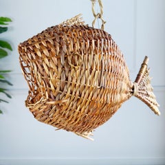 Large Wicker Fish Ceiling Light Mid Century France