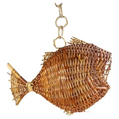 Large Wicker Fish Deckenleuchte Mid Century Frankreich