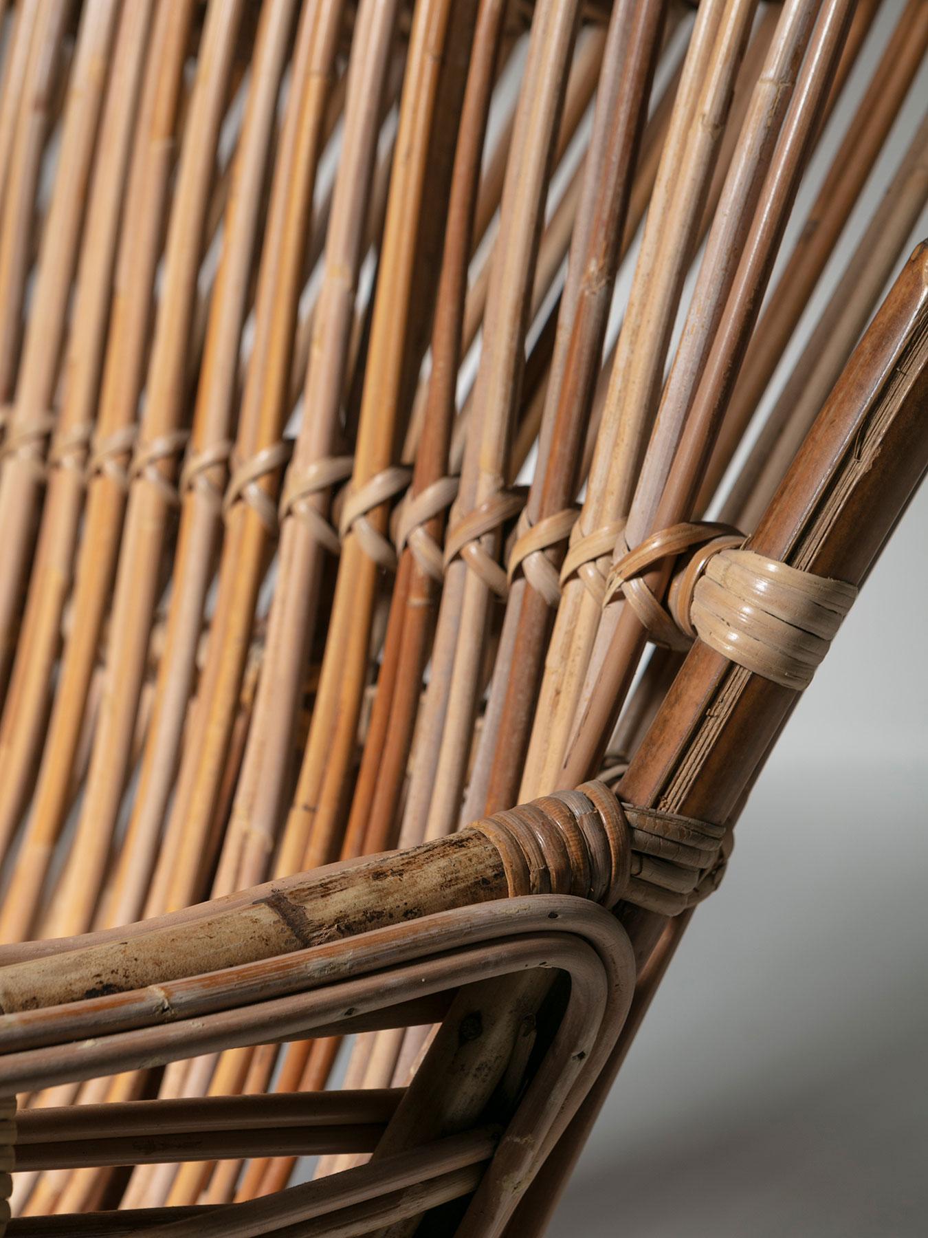 Mid-20th Century Large Wicker Lounge Chair Attributed to Castano