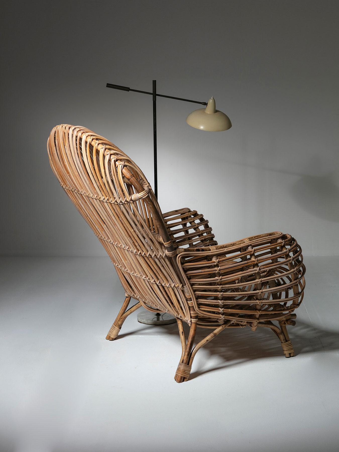 Large Wicker Lounge Chair Attributed to Castano 1