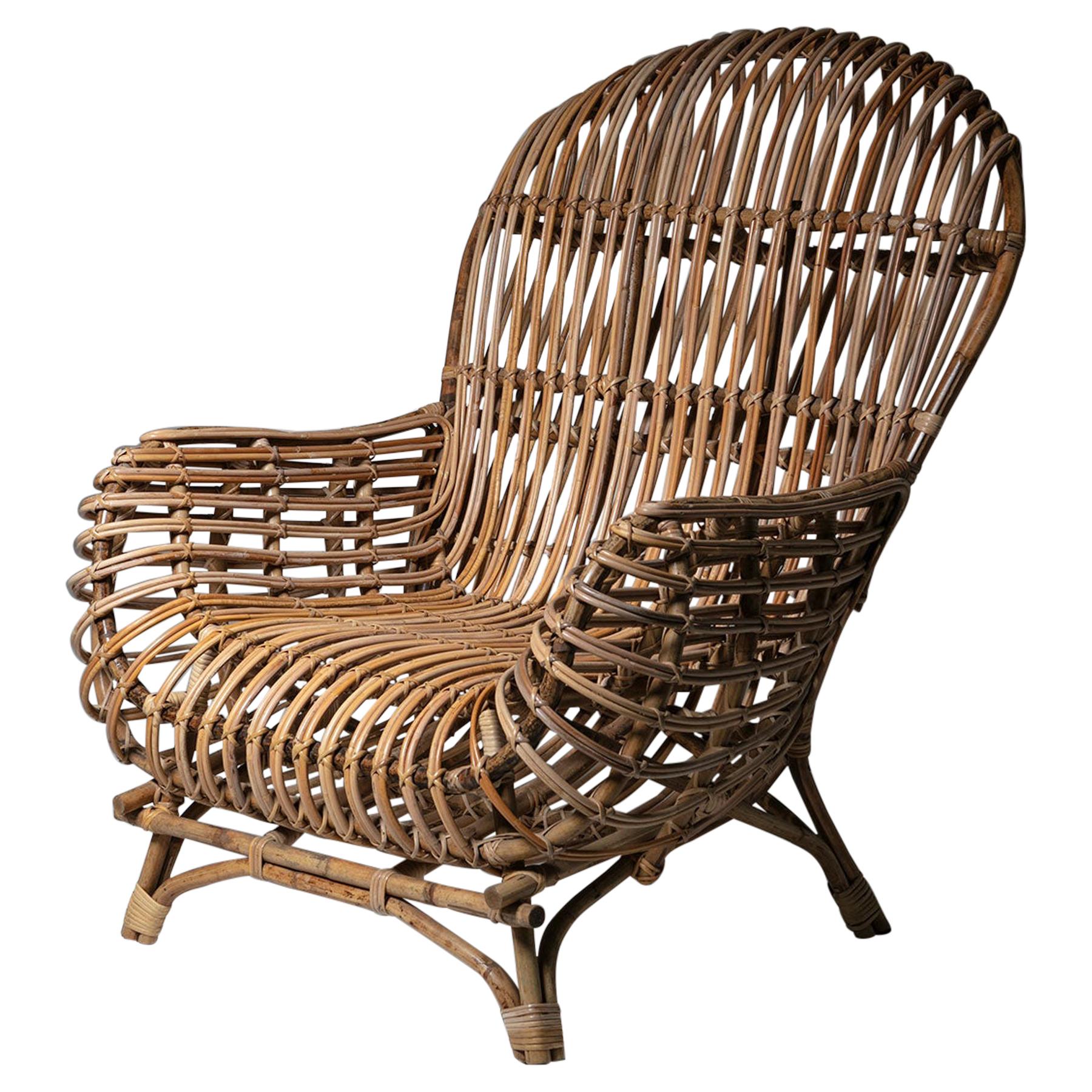 Large Wicker Lounge Chair Attributed to Castano