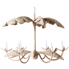 Large Wicker Palm Leaf Chandelier