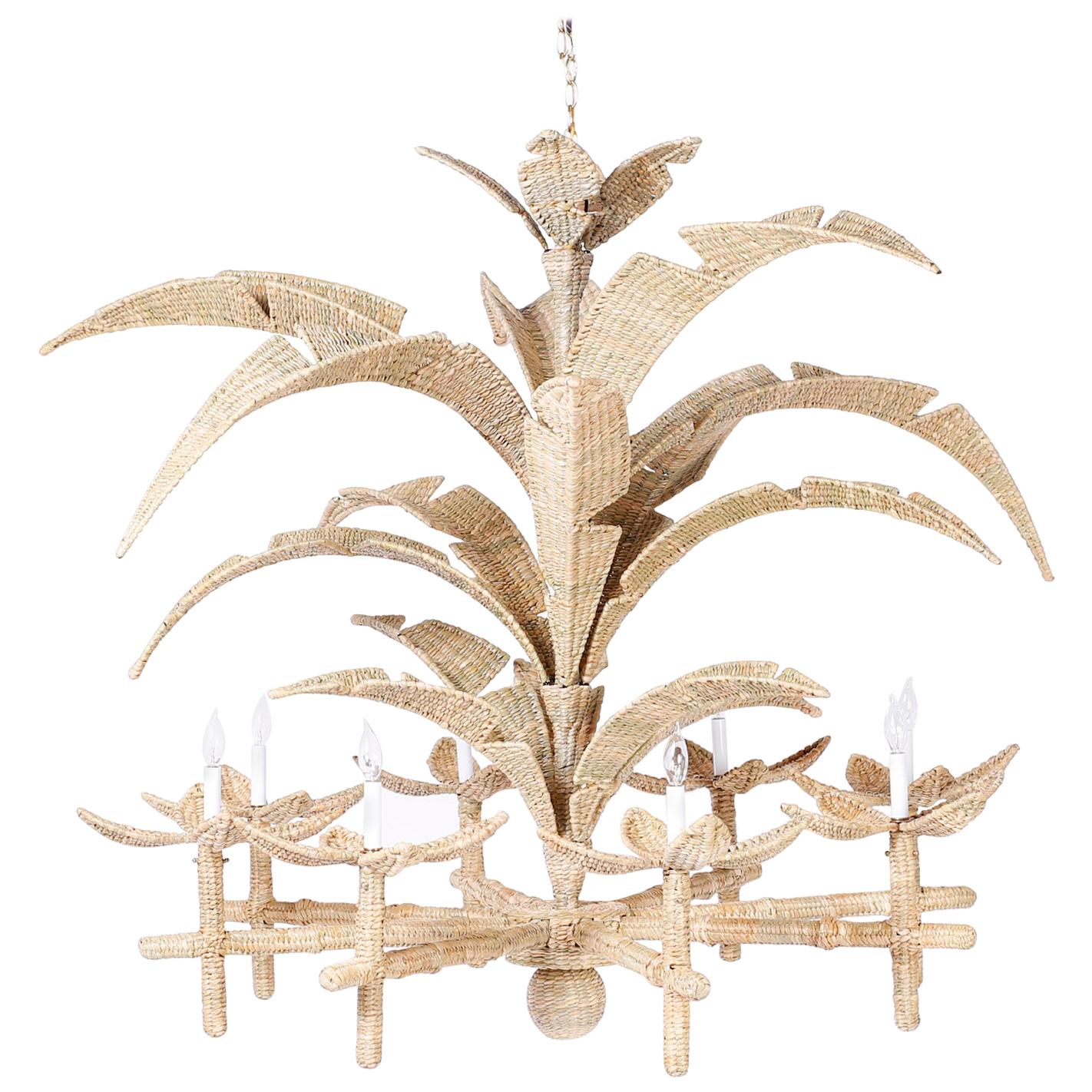 Large Wicker Palm Leaf Chandelier