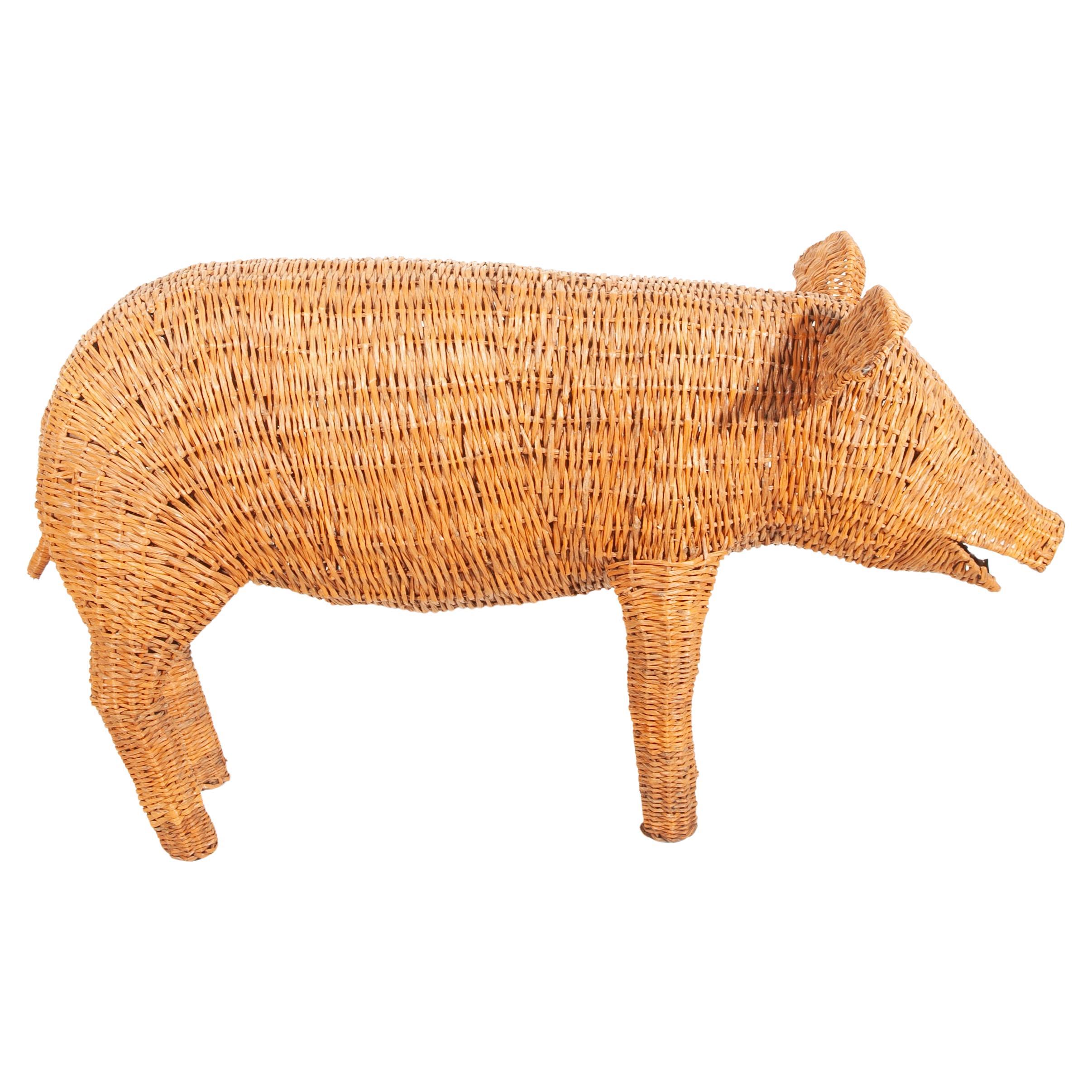 Large Wicker Pig Sculpture designed by M.Lopez Torres For Sale