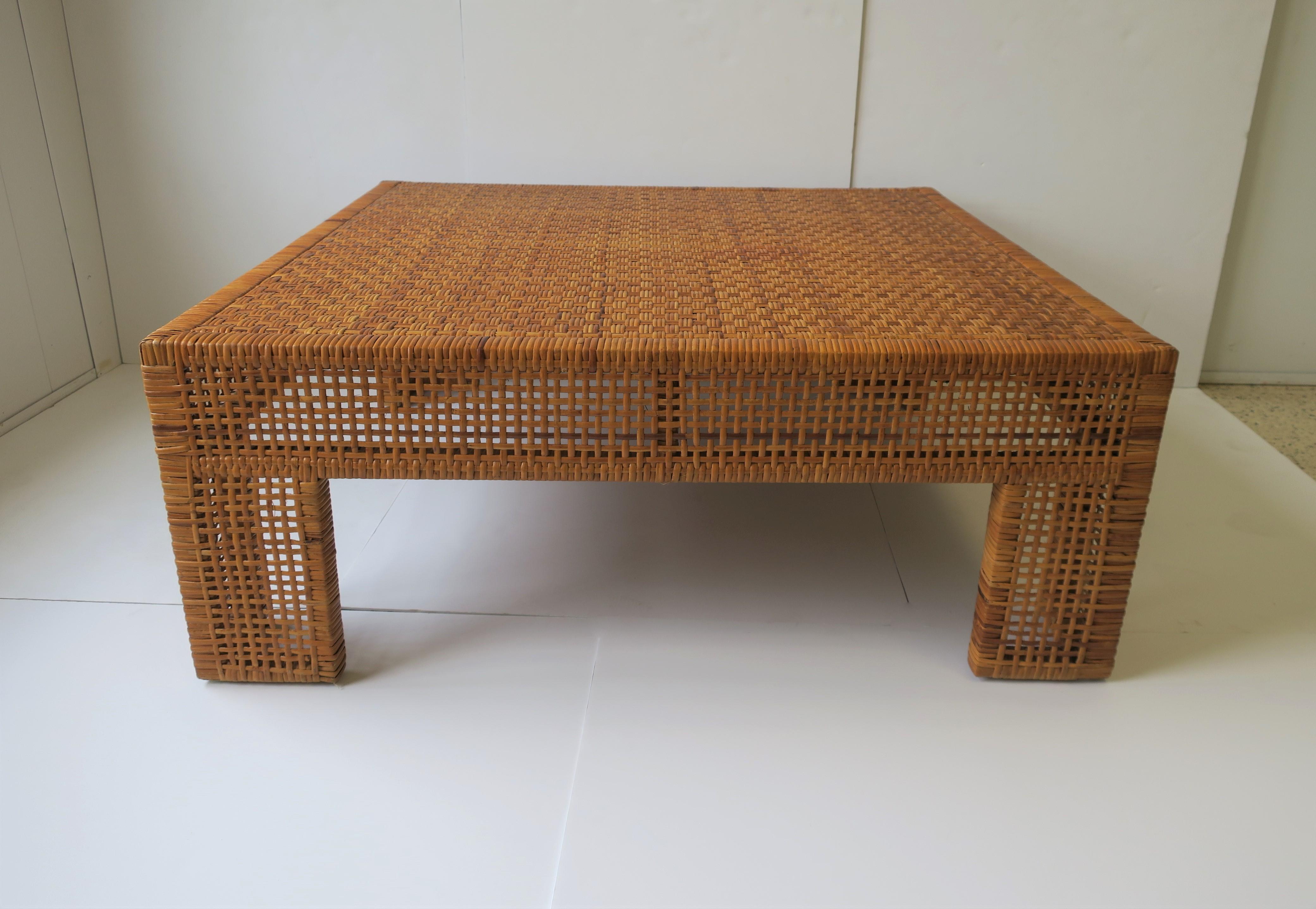 Cane Large Wicker Rattan Coffee Table, circa 1980s