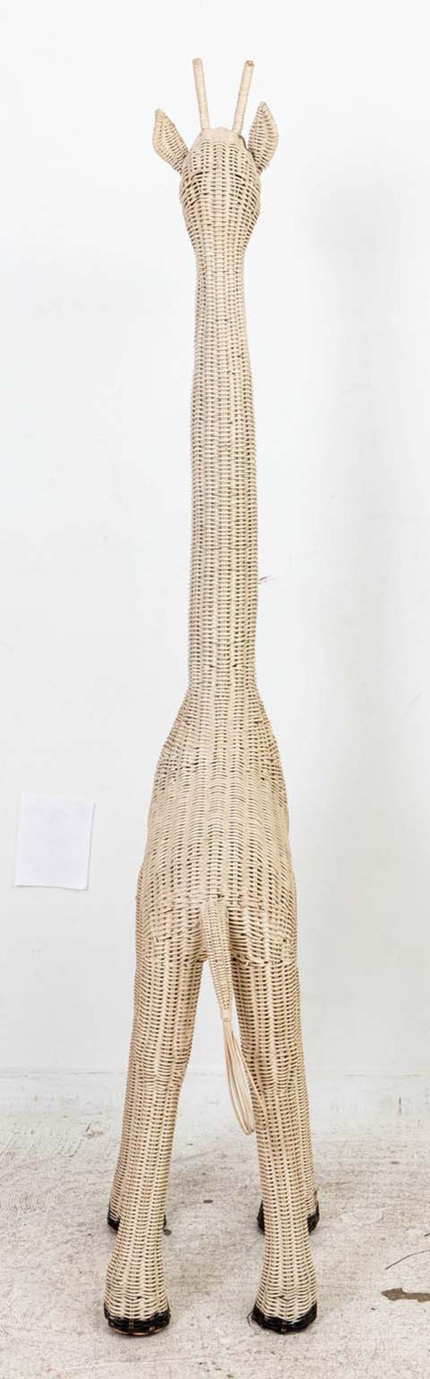 Bohemian Large Wicker Rattan Standing Giraffe For Sale