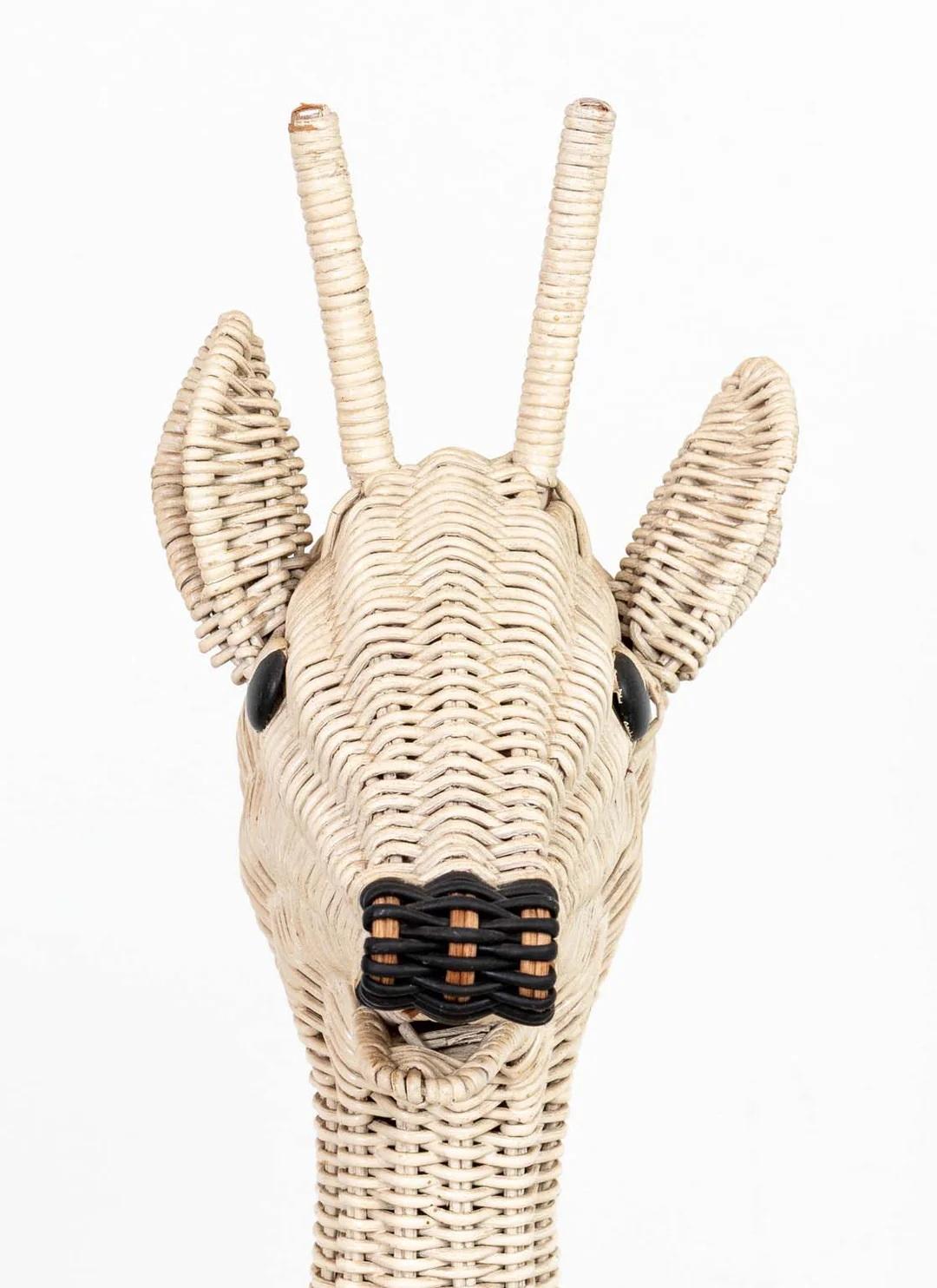 20th Century Large Wicker Rattan Standing Giraffe For Sale