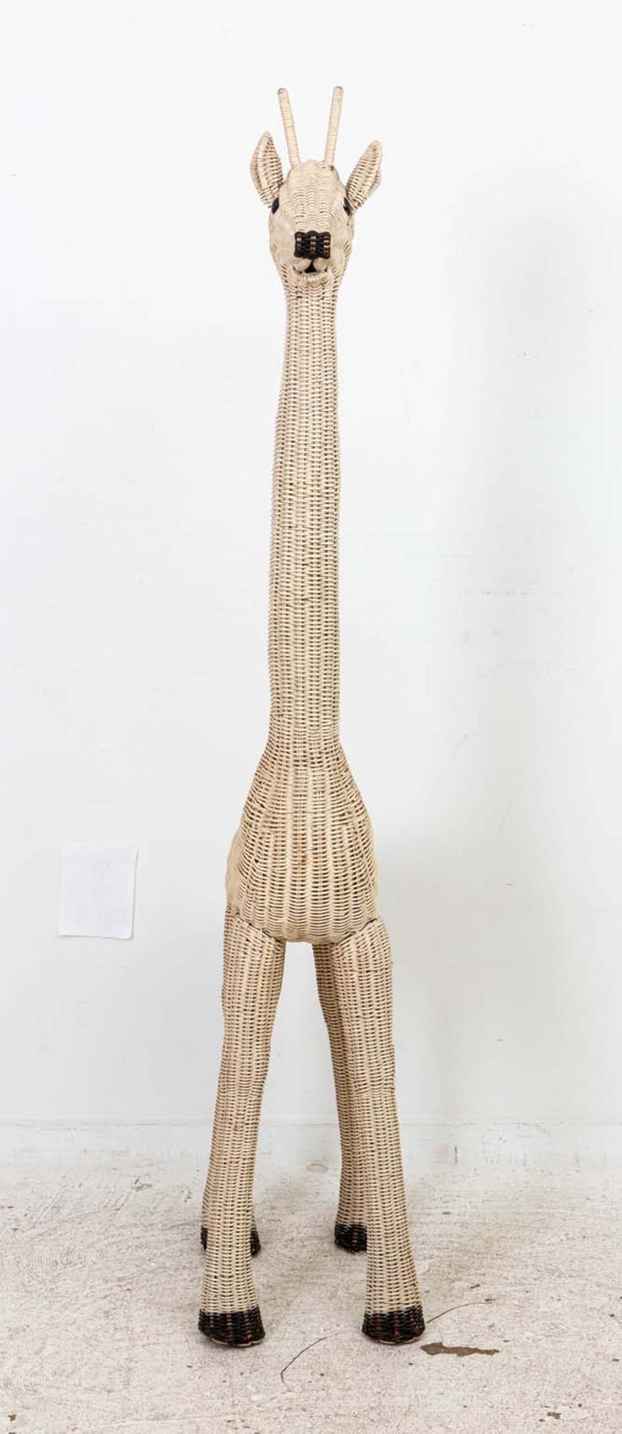 Large Wicker Rattan Standing Giraffe For Sale 1