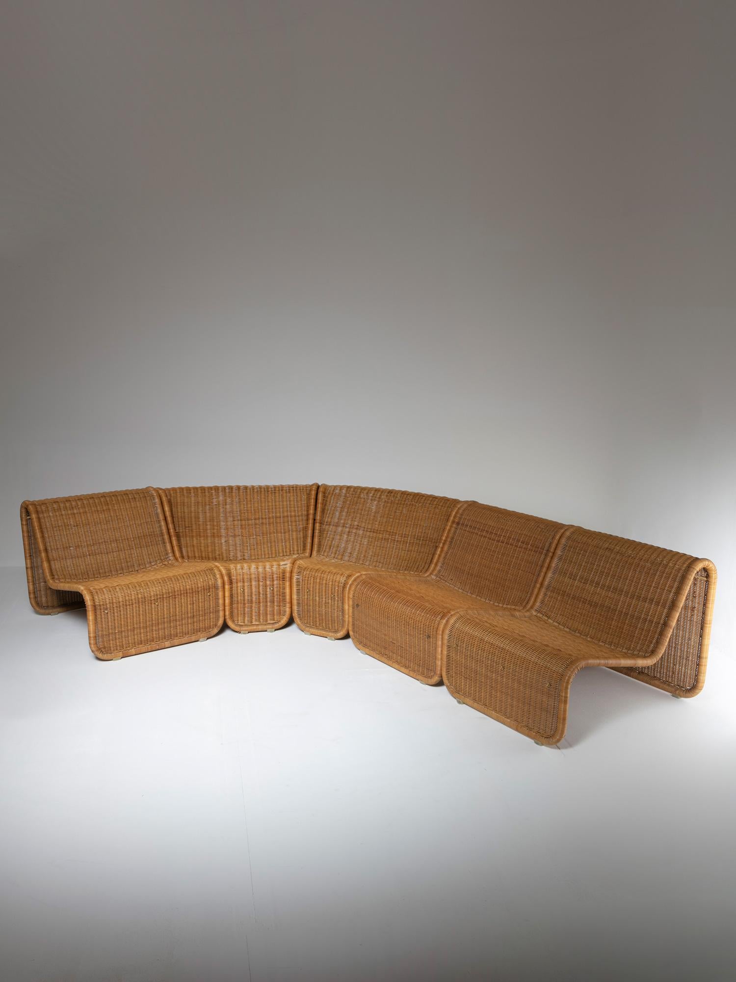 Italian Large Rattan Set by Tito Agnoli for Bonacina