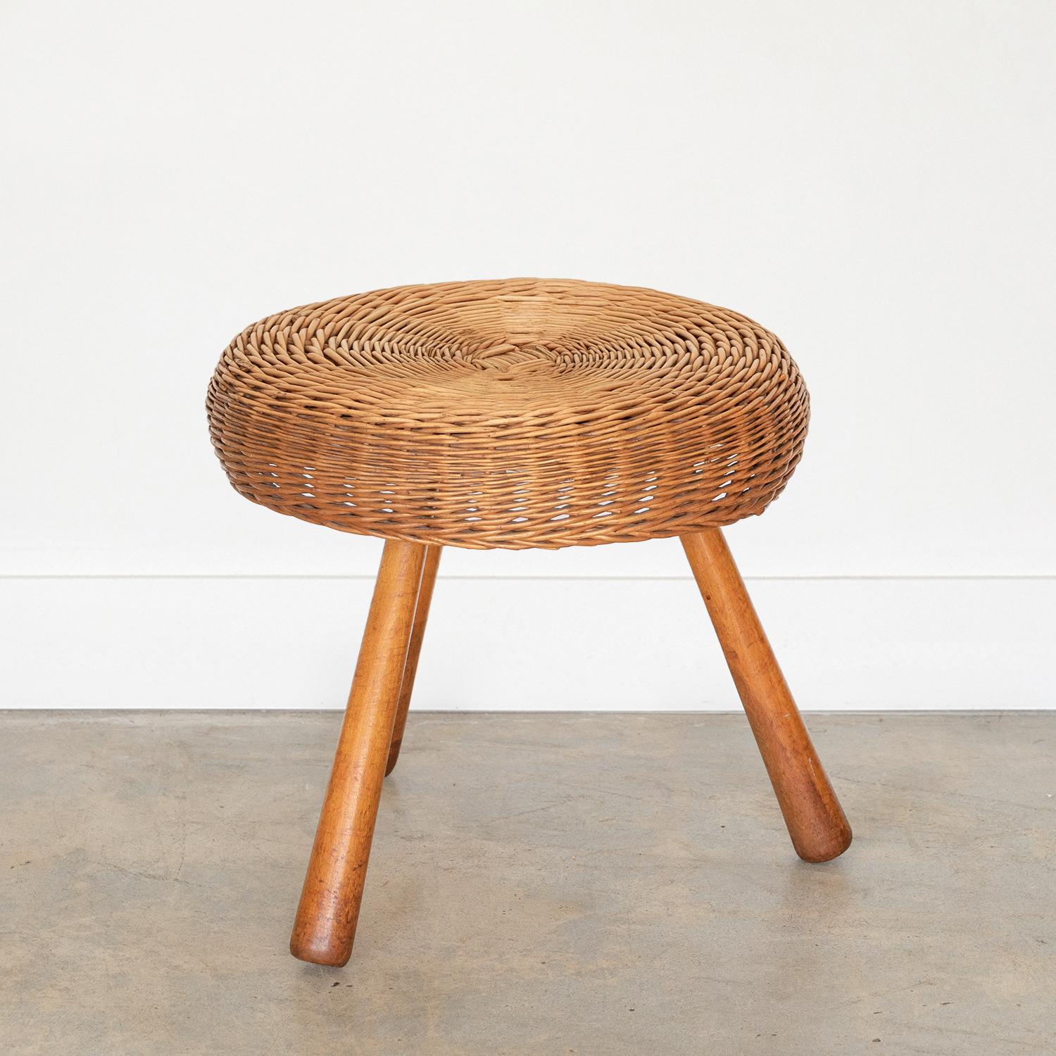 20th Century Large Wicker Stool by Tony Paul