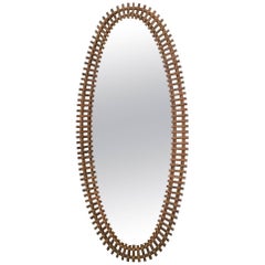 Large Wicker Wall Mirror in the Style of Franco Albini, Italy, 1960s-1970s