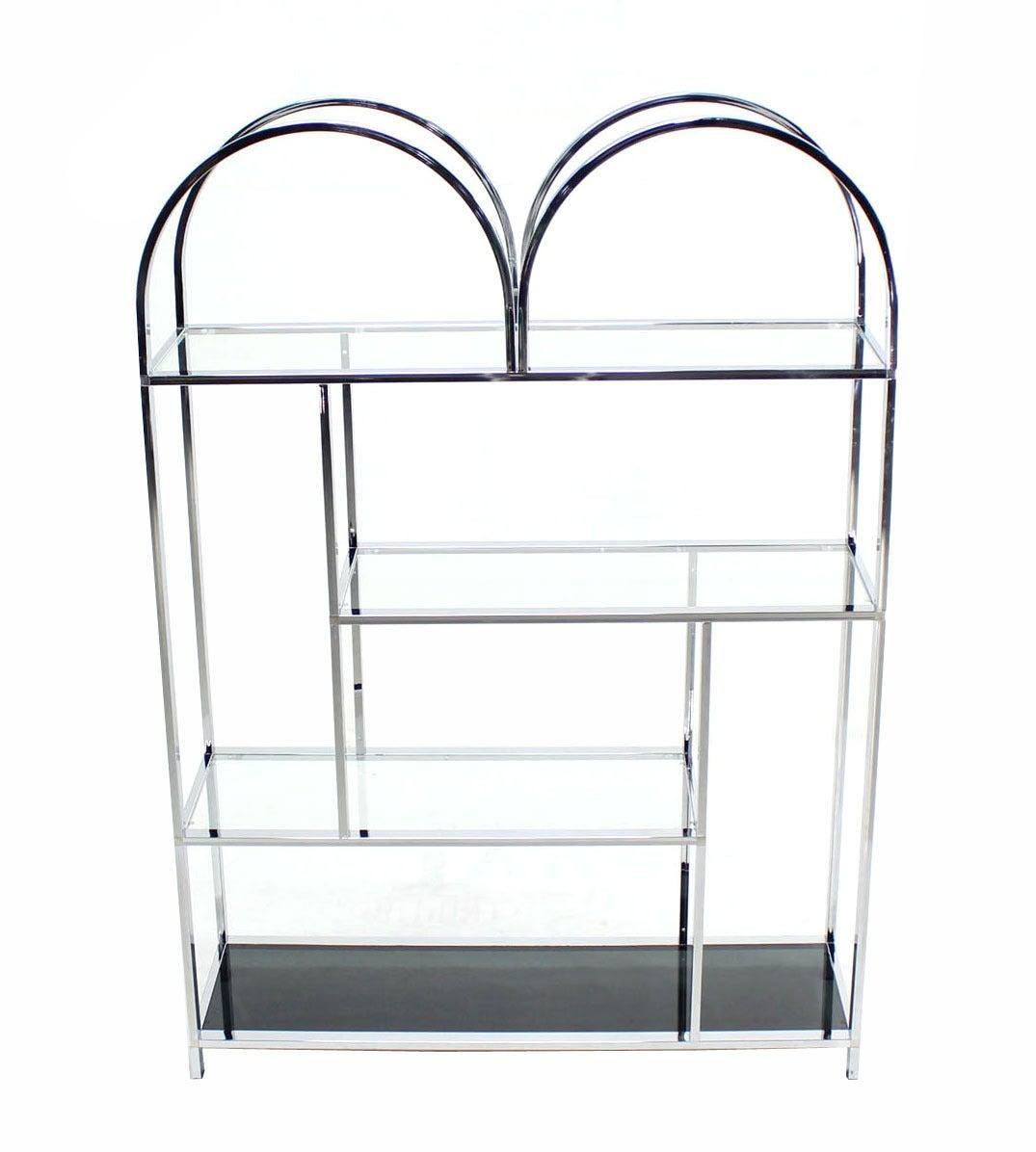Large Wide Chrome Smoked Glass Double Dome Shade Etagere Shelving Wall Unit MINT!