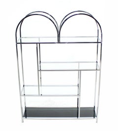 Large Wide Chrome Smoked Glass Double Dome Shade Etagere Shelving Wall Unit MINT