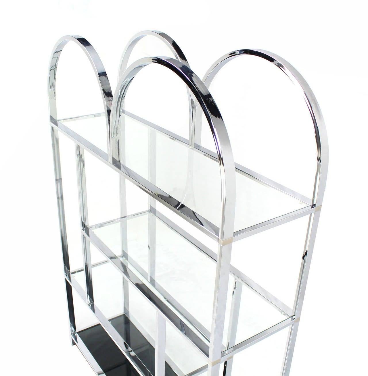 Mid-Century Modern Large Wide Chrome Smoked Glass Double Dome Shade Etagere Shelving Wall Unit MINT For Sale