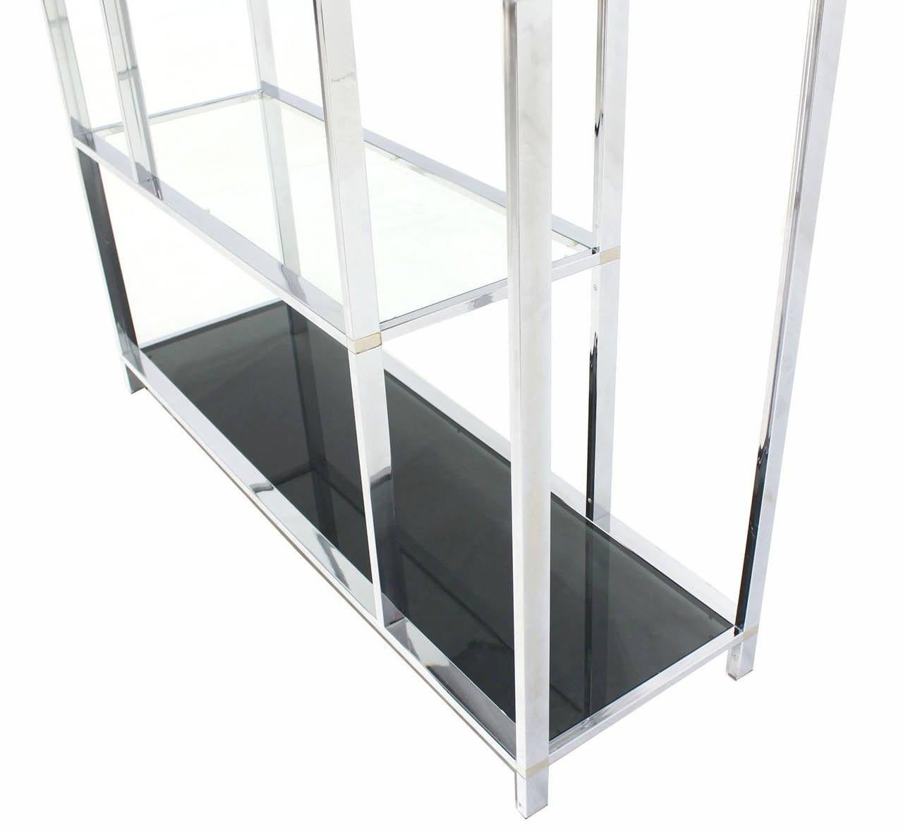 American Large Wide Chrome Smoked Glass Double Dome Shade Etagere Shelving Wall Unit MINT For Sale