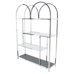 Vintage Large Wide Chrome Smoked Glass Double Dome Shade Etagere Shelving Wall Unit MINT