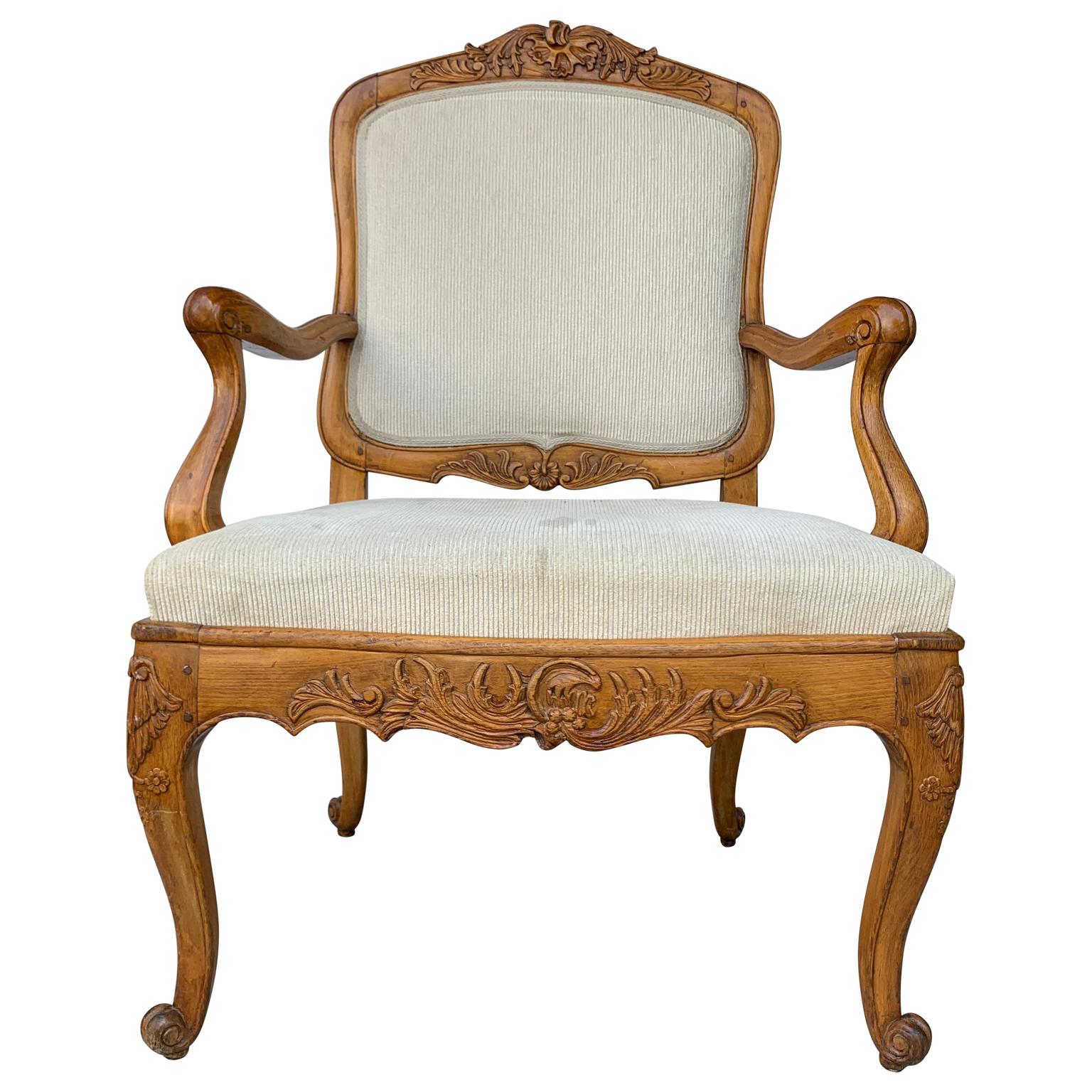 Large wide danish rococo armchair, circa 1770.