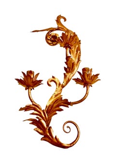 Large Wide Italian Gilt Florentine Att Bianci Wall Lamp PAIR, Italie 1970s