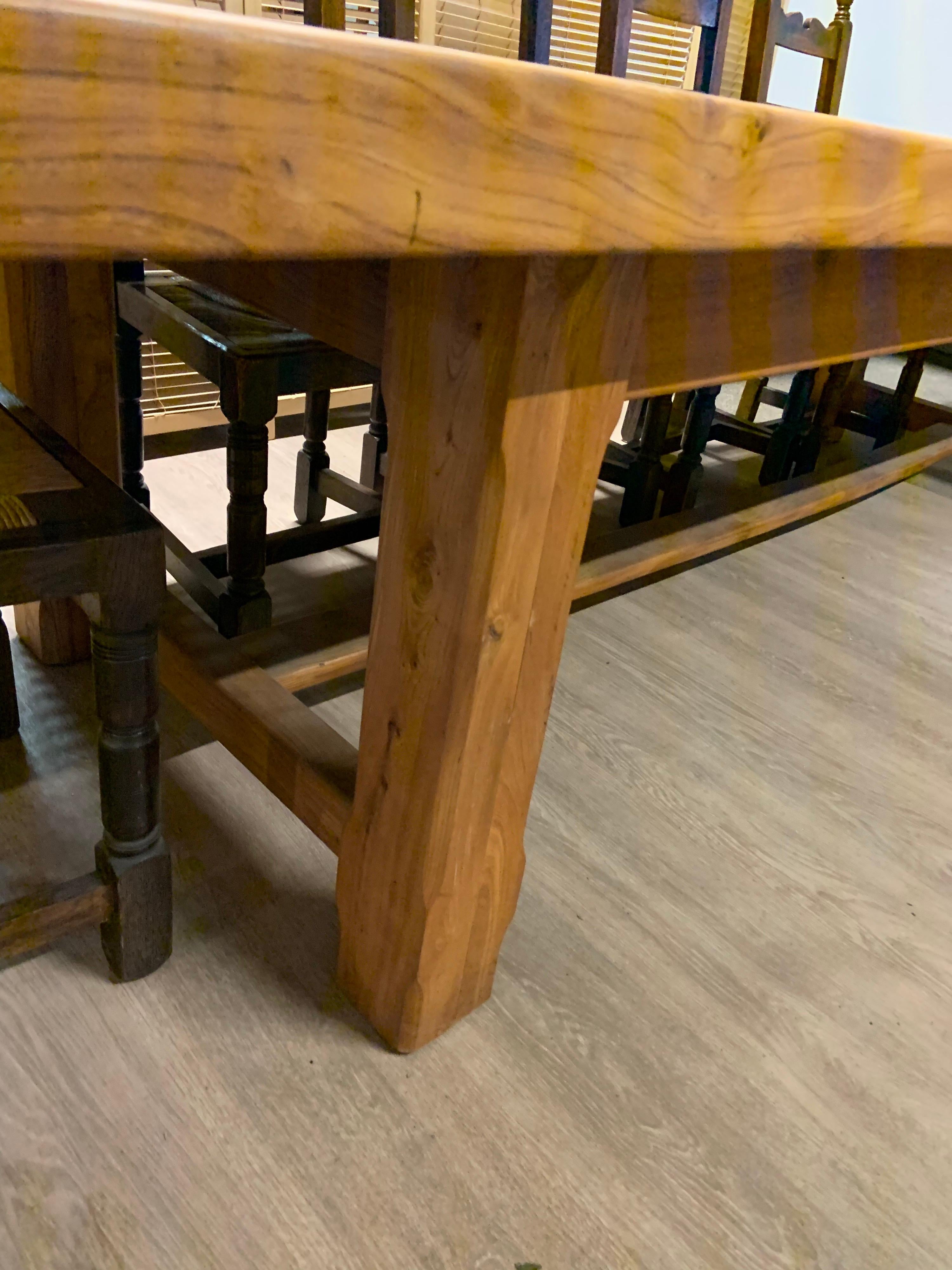 Hand-Crafted Large Wide Pale Elm Farmhouse Table