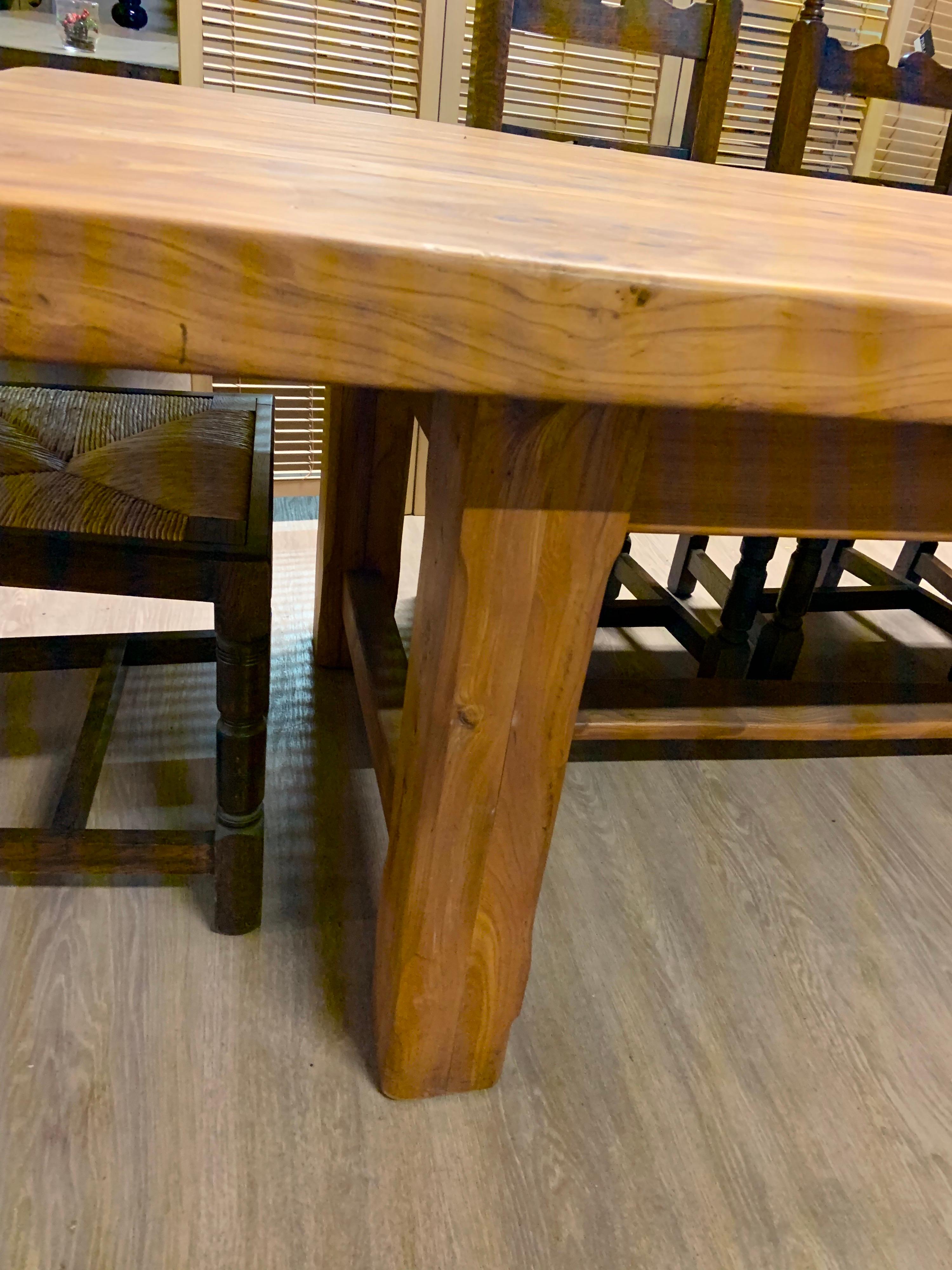 20th Century Large Wide Pale Elm Farmhouse Table