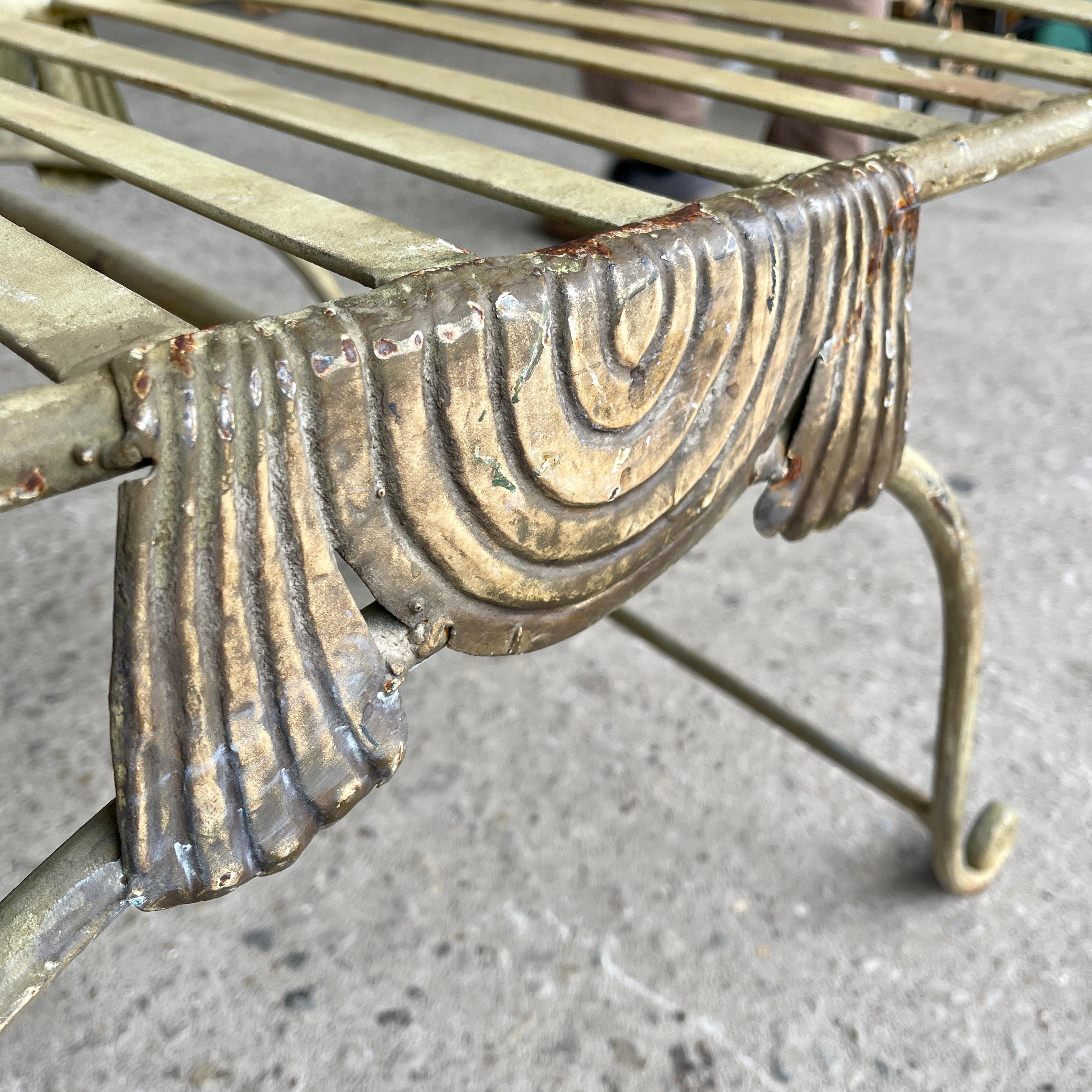 Large Wide Patio Garden Painted Iron Seat Bench, Circa 1930-1950 For Sale 5