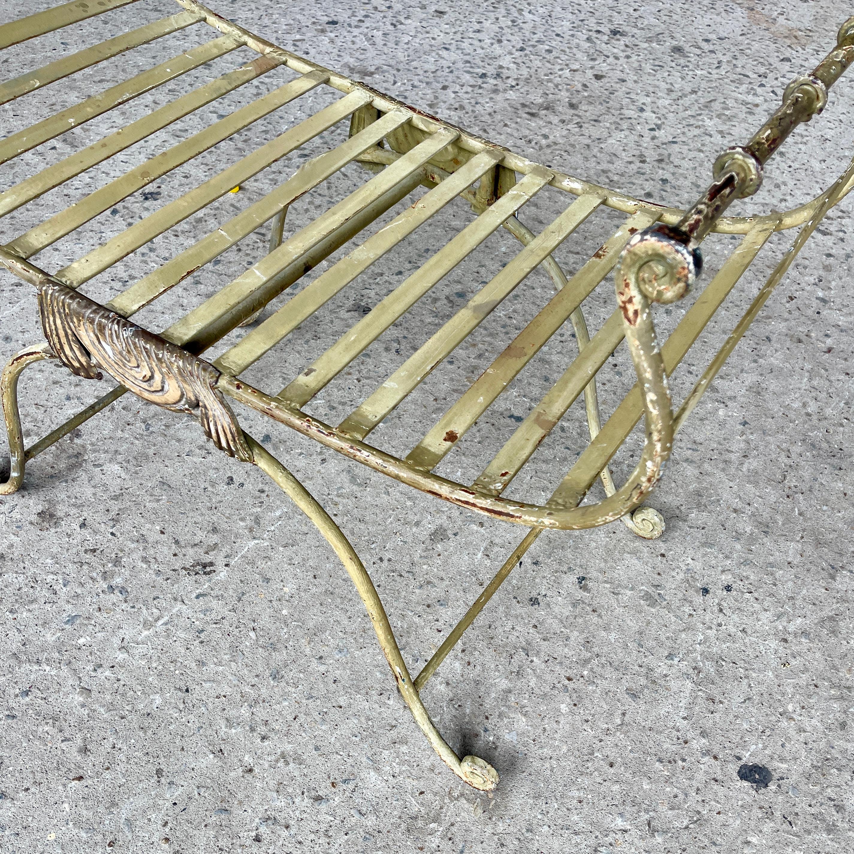 Large Wide Patio Garden Painted Iron Seat Bench, Circa 1930-1950 For Sale 10
