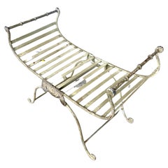 Large Wide Patio Garden Painted Iron Seat Bench, Circa 1930-1950