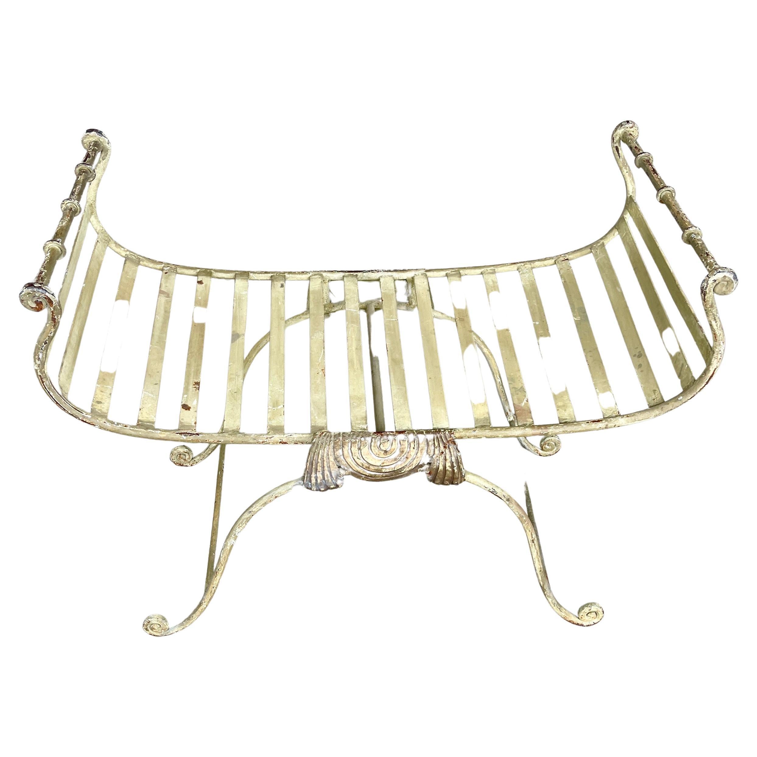 Italian Large Wide Patio Garden Painted Iron Seat Bench, Circa 1930-1950 For Sale