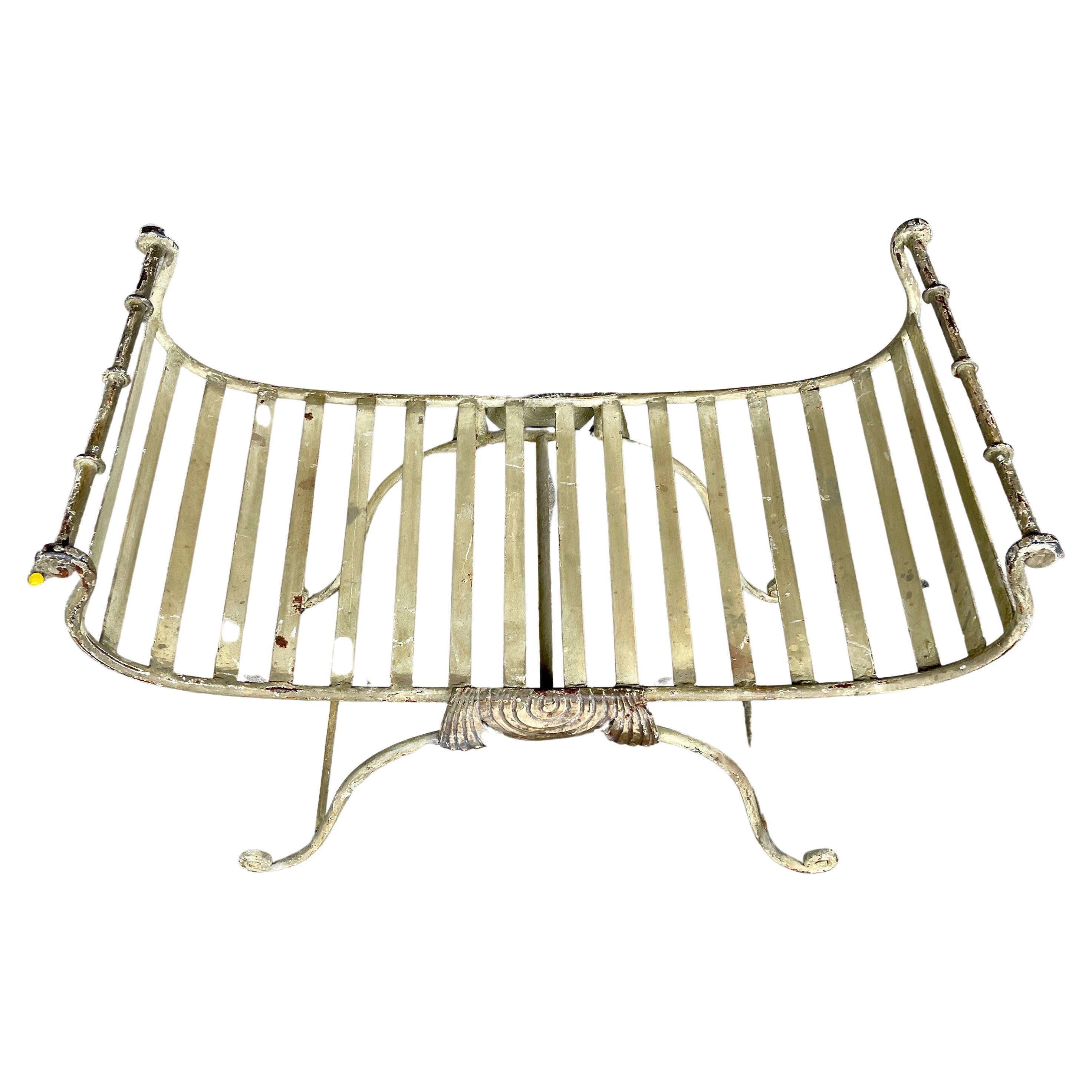 Hand-Painted Large Wide Patio Garden Painted Iron Seat Bench, Circa 1930-1950 For Sale