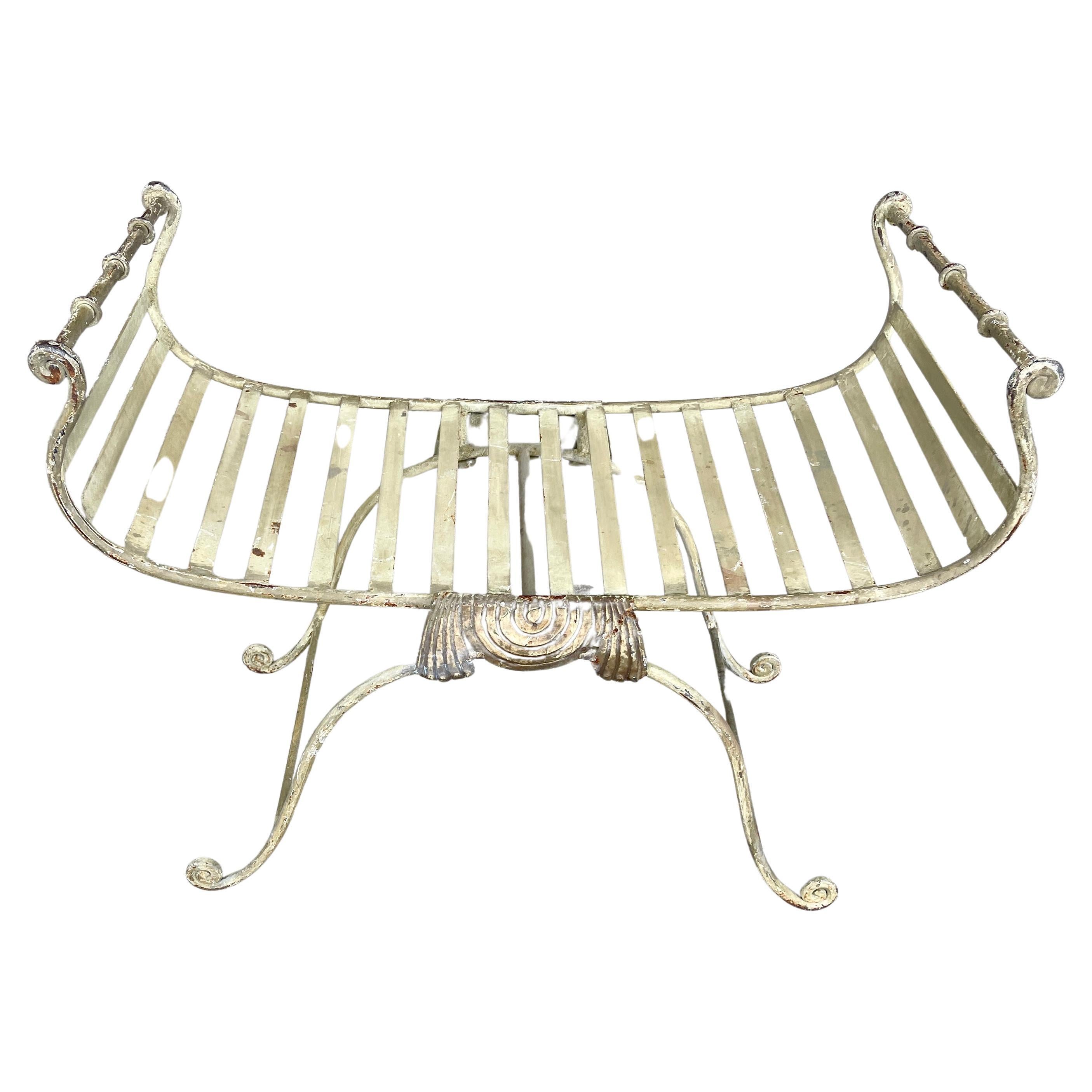 Large Wide Patio Garden Painted Iron Seat Bench, Circa 1930-1950 In Good Condition For Sale In Haddonfield, NJ