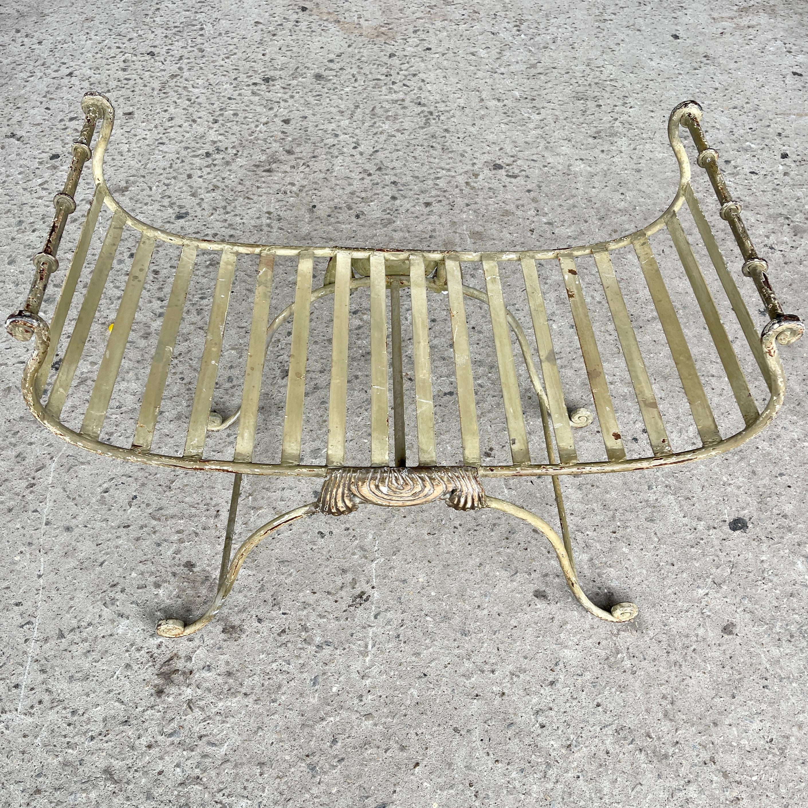20th Century Large Wide Patio Garden Painted Iron Seat Bench, Circa 1930-1950 For Sale