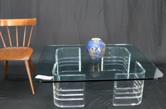 Large Wide Rectangle Rounded Corners Thick Glass Coffee Table