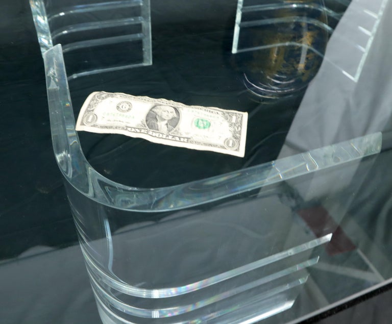 Large Wide Rectangle Rounded Corners Thick Glass Coffee Table For Sale