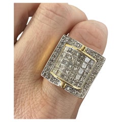 Large Wide Square Princess Cut Diamond Ring in Yellow Gold