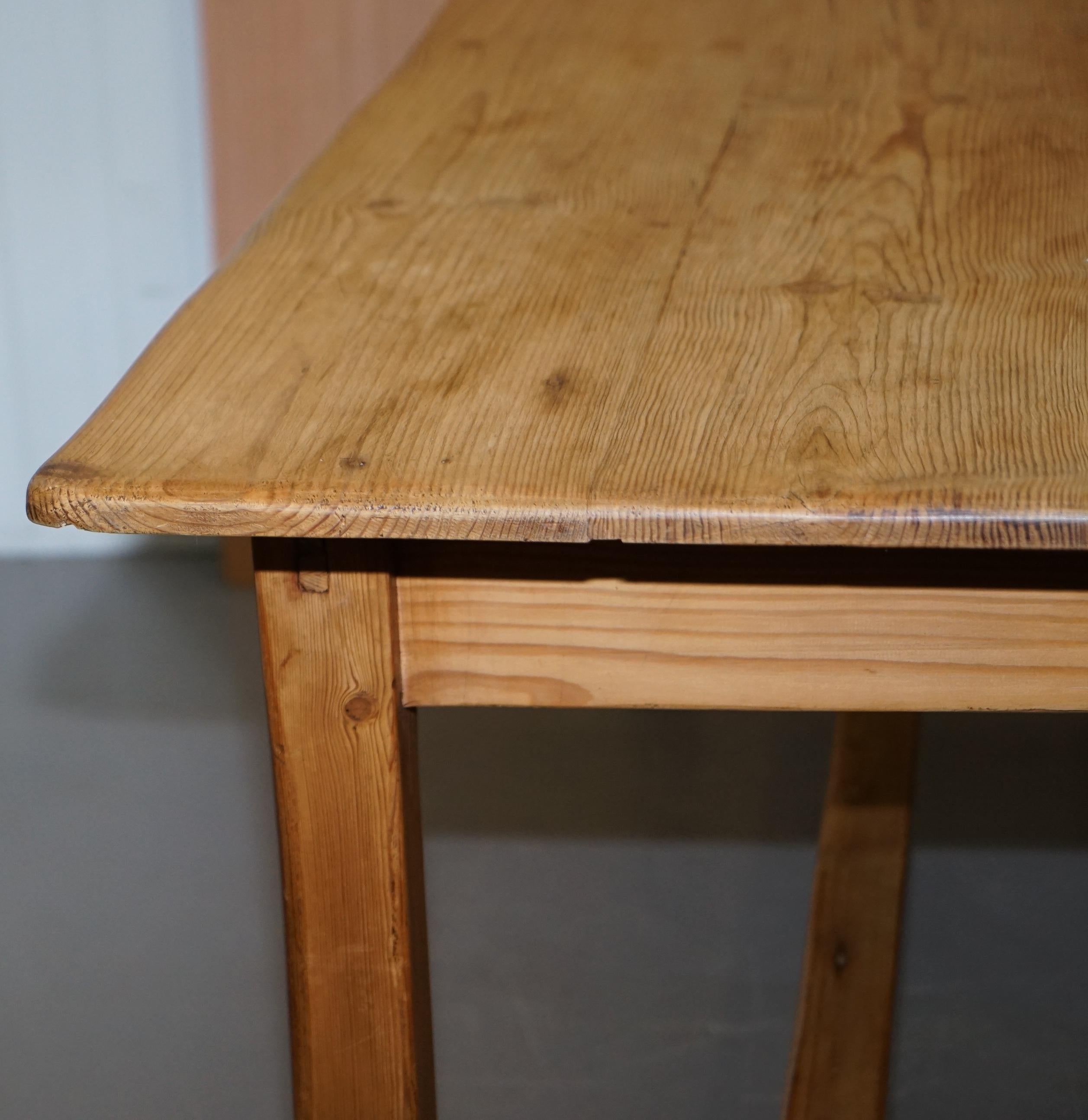 Large Wide Vintage Farmhouse Refectory Dining Table with Twin Stretchers in Pine 8