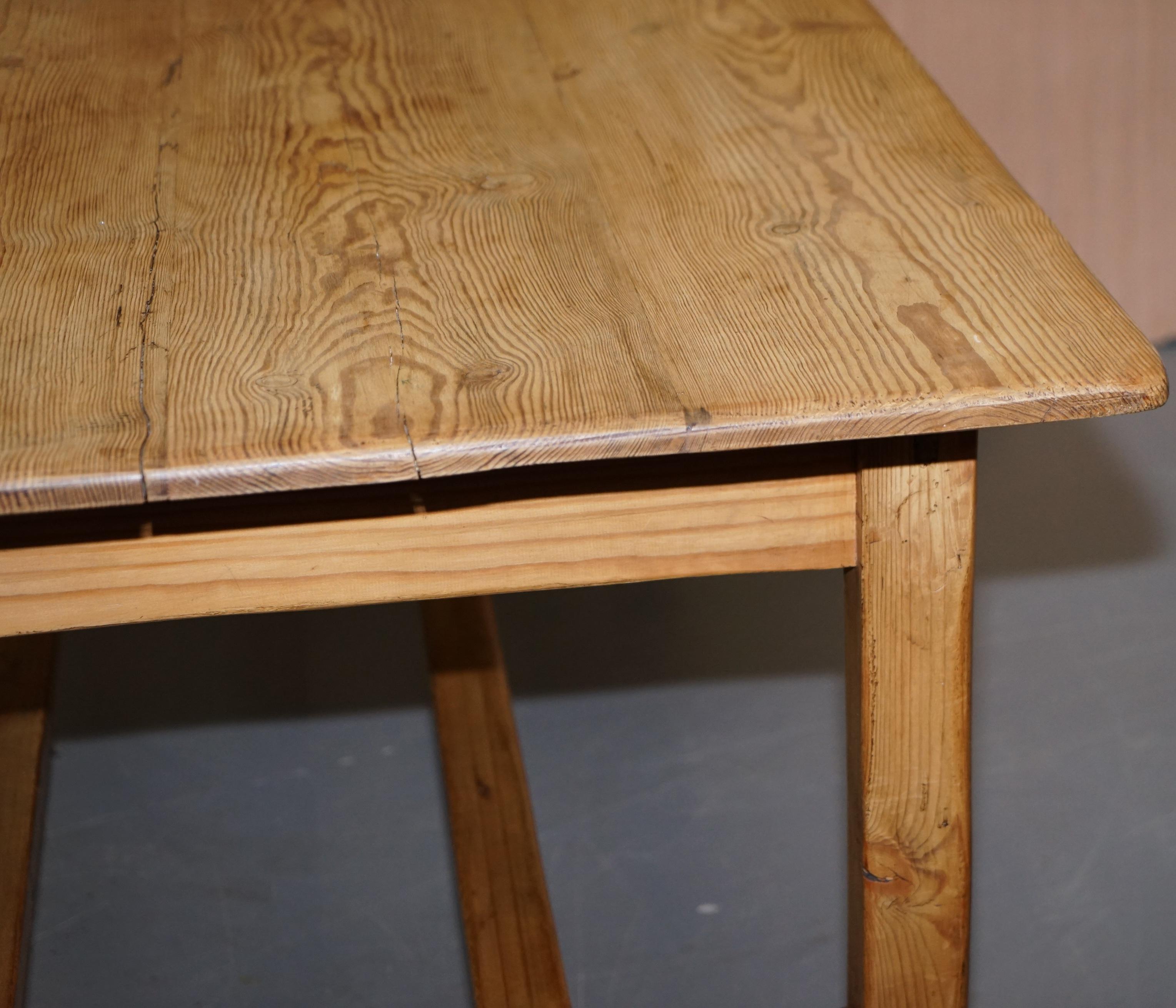 Large Wide Vintage Farmhouse Refectory Dining Table with Twin Stretchers in Pine 9