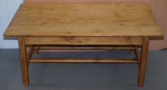 Large Wide Vintage Farmhouse Refectory Dining Table with Twin Stretchers in Pine