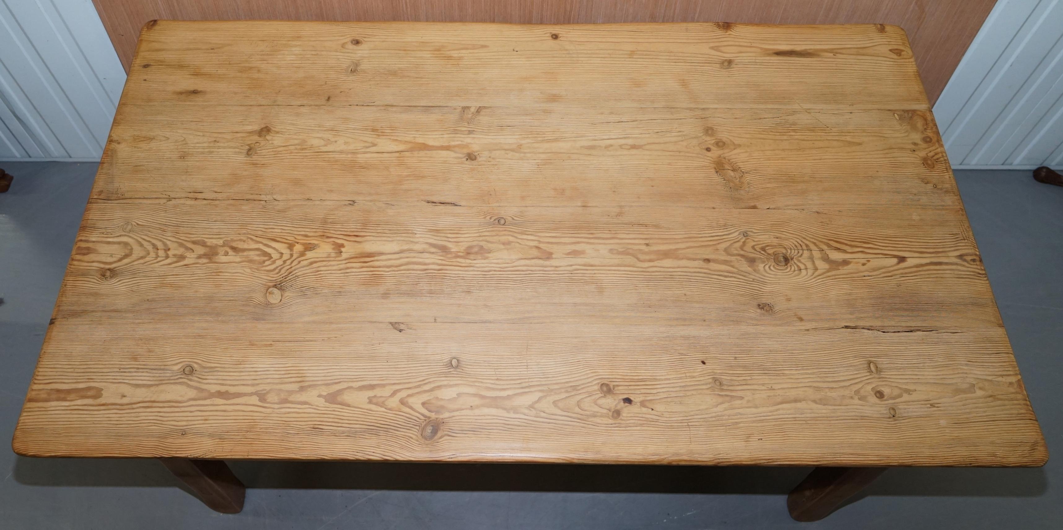 Modern Large Wide Vintage Farmhouse Refectory Dining Table with Twin Stretchers in Pine