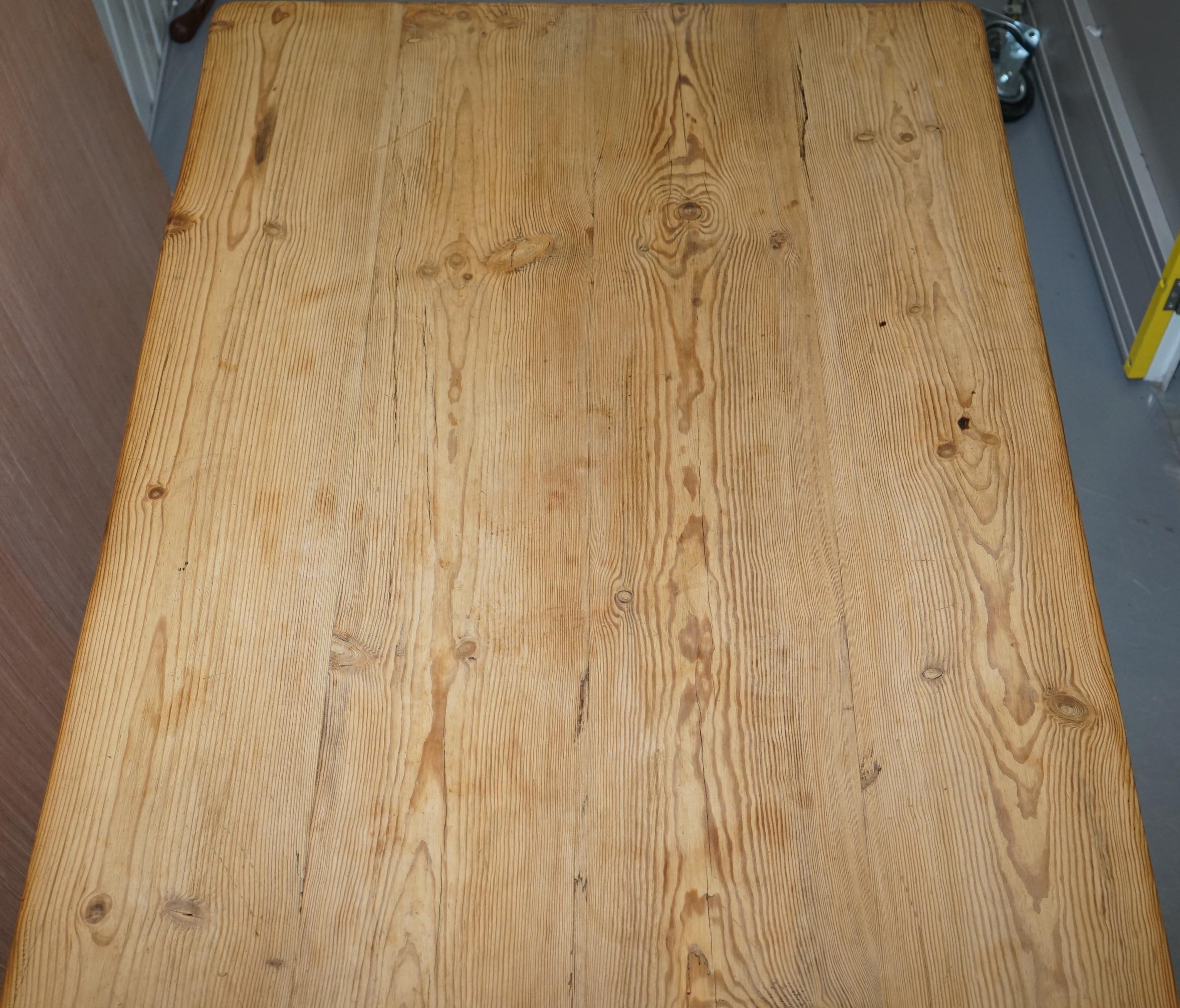 Hand-Crafted Large Wide Vintage Farmhouse Refectory Dining Table with Twin Stretchers in Pine