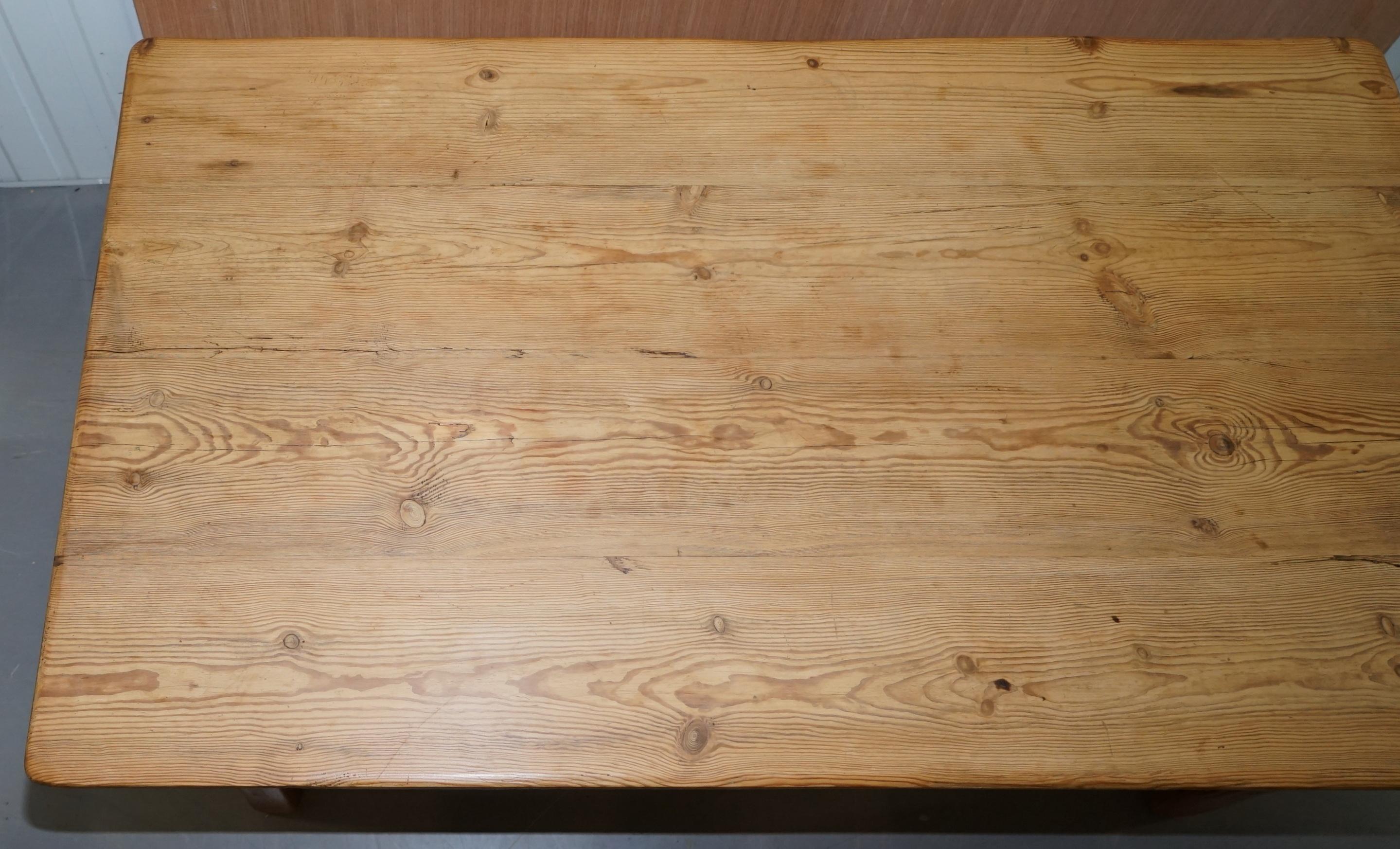 20th Century Large Wide Vintage Farmhouse Refectory Dining Table with Twin Stretchers in Pine