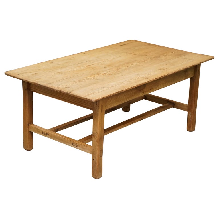 Large Wide Vintage Farmhouse Refectory Dining Table With Twin Stretchers In Pine For Sale At 1stdibs