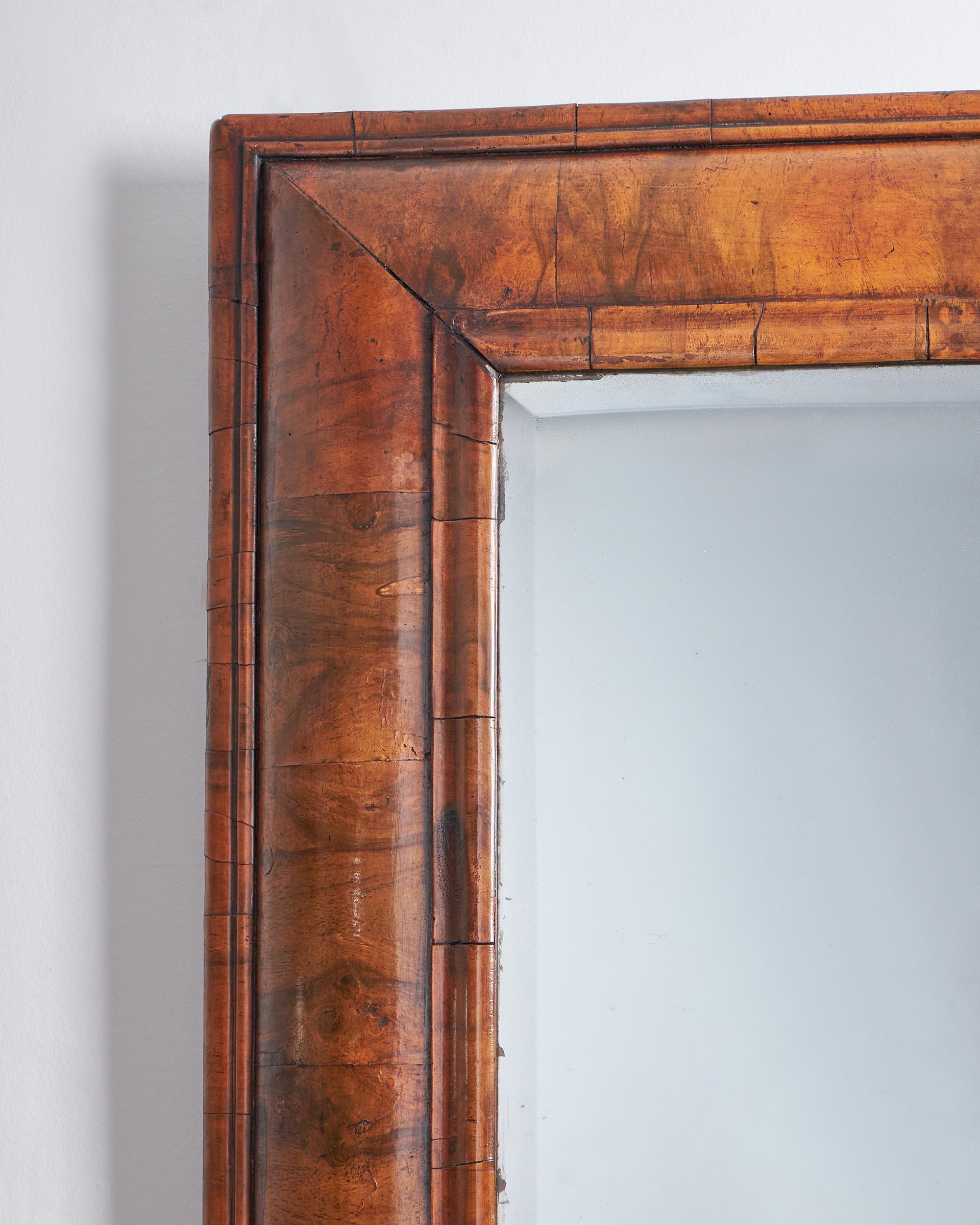 Large William and Mary 17th Century Figured Walnut Cushion Mirror C, 1690 For Sale 1