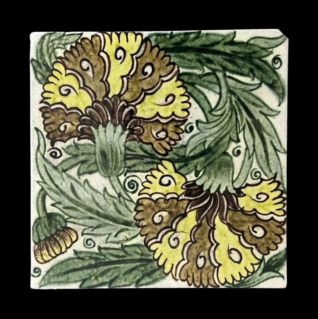 19th Century Large William De Morgan Tile Decorated with “Double Carnation” Design, 1888-97 For Sale